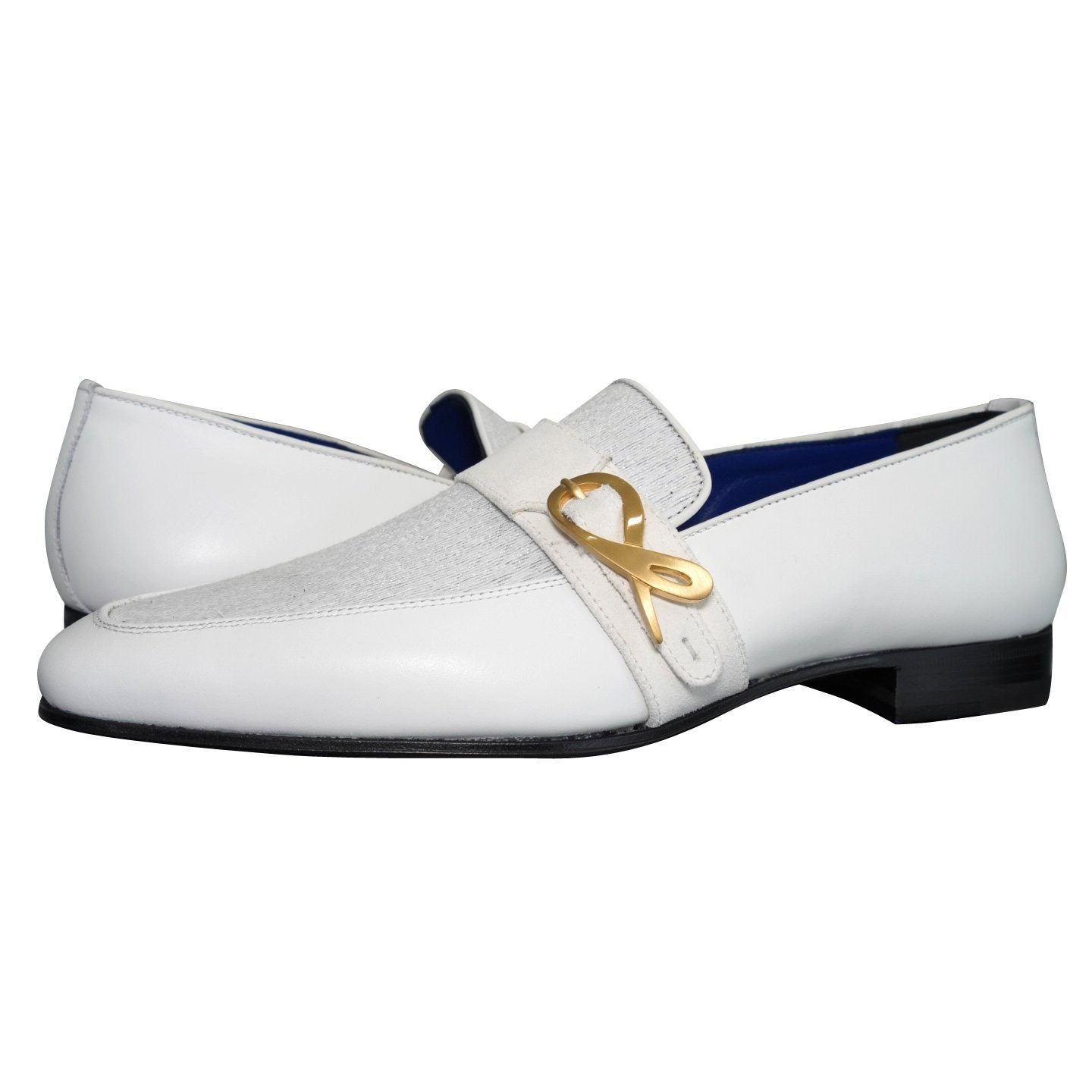 White Diamante Leather Monk Yellow Gold Loafers @ The Vault-4