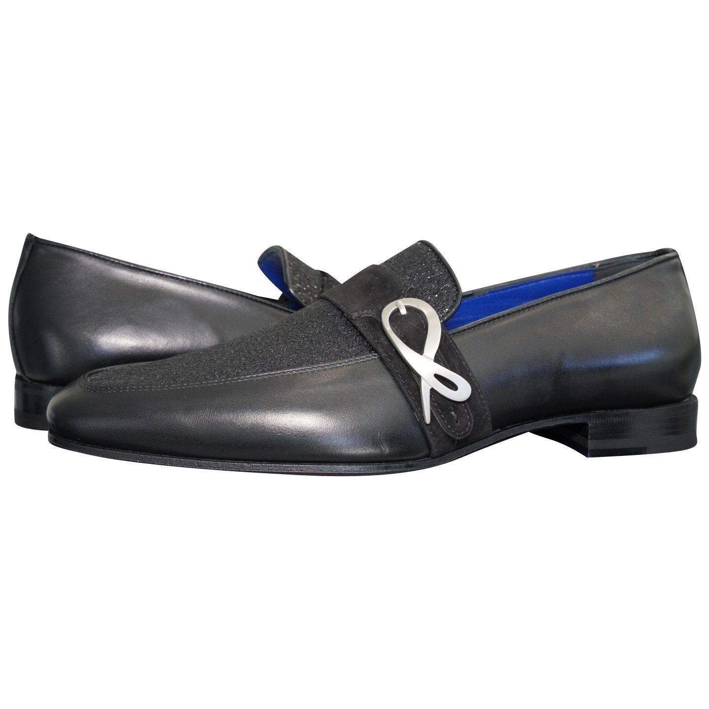 Black Diamante Leather Monk Silver Loafer-4
