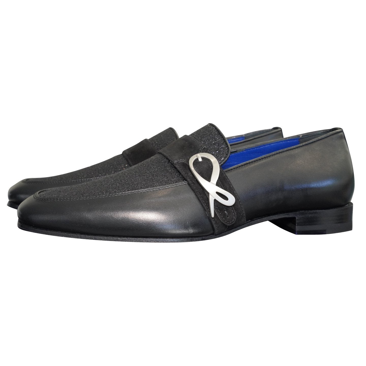 Black Diamante Leather Monk Silver Loafer-3