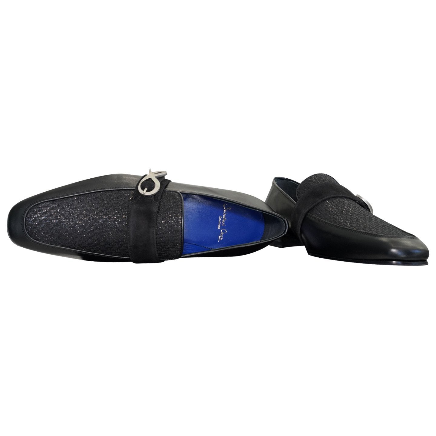 Black Diamante Leather Monk Silver Loafer-9