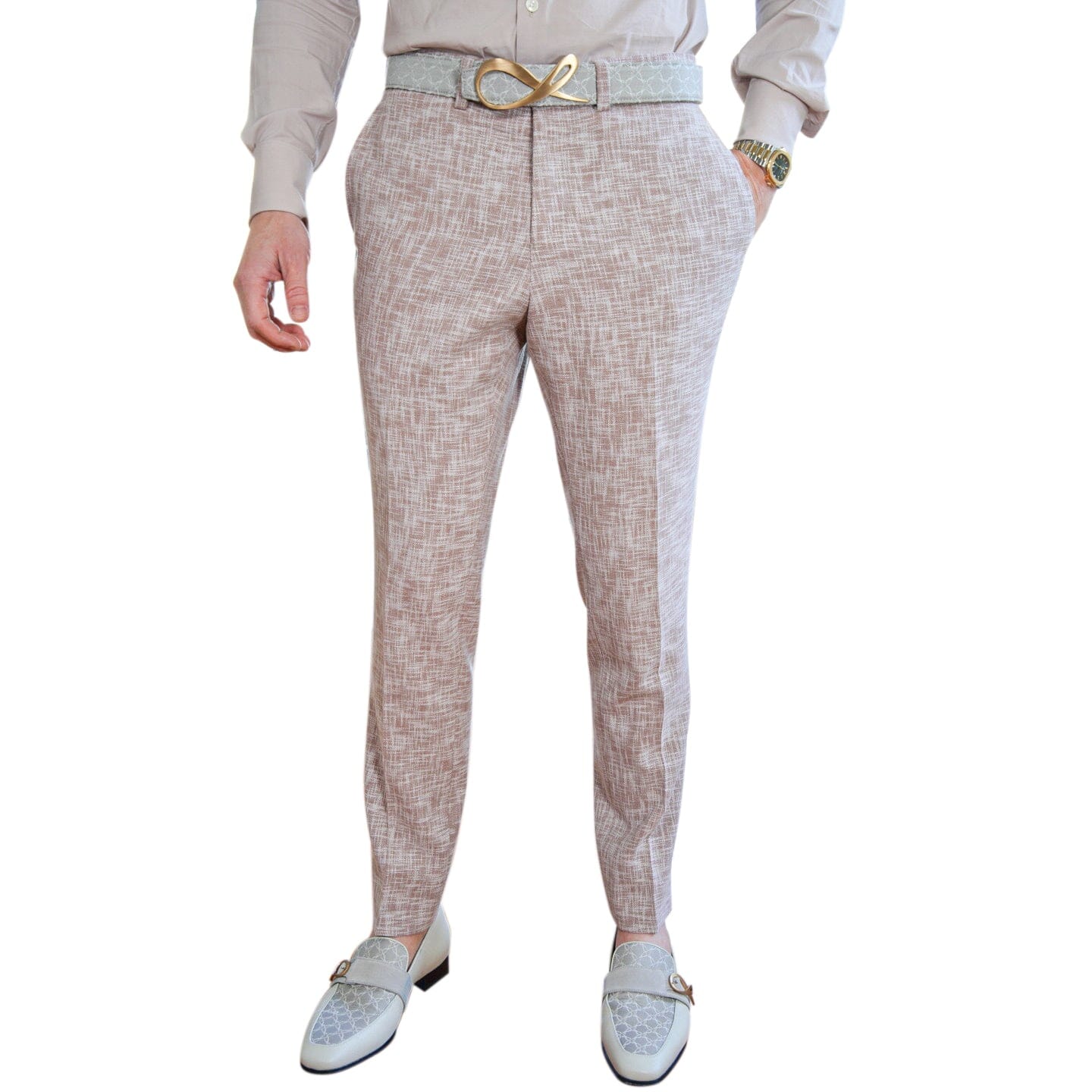 Nude Blush Lino Tweed Trousers-3