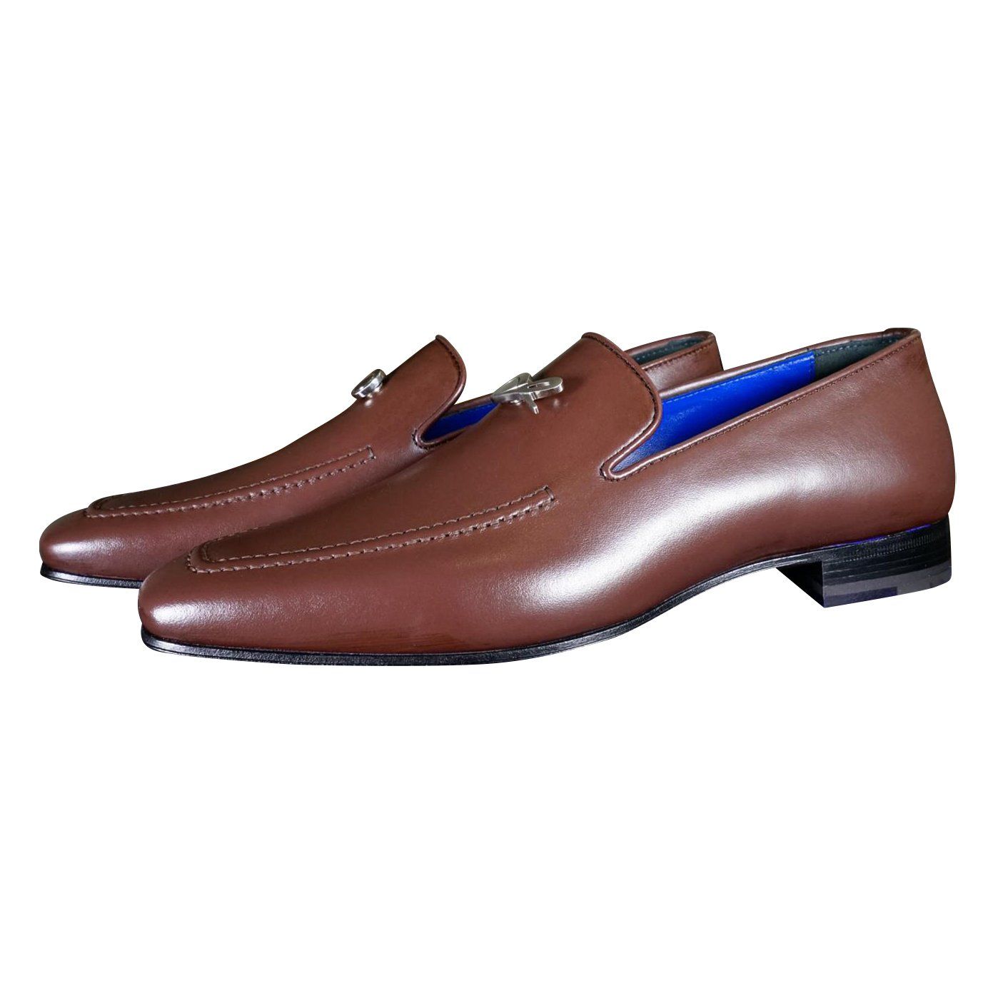 Cacao With Silver Hardware Leather Loafers-3