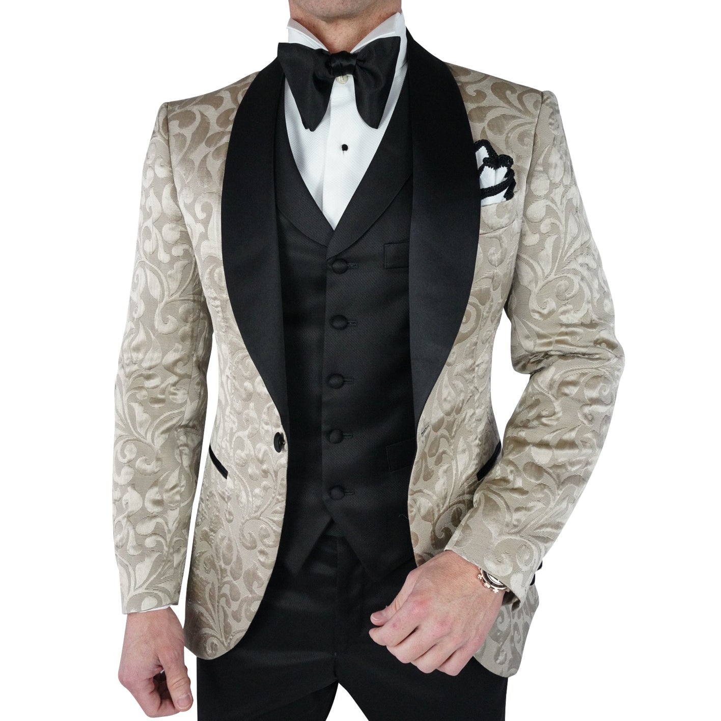 Champagne Oro and Black Paisley Dinner Jacket-3