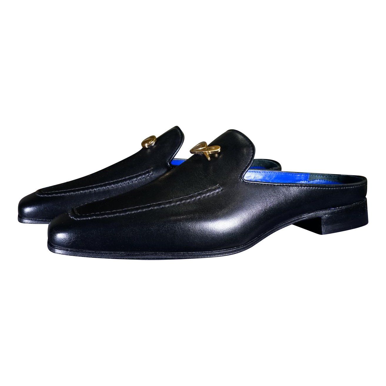 Nero Opal With Yellow Gold Hardware Leather Slipper-3