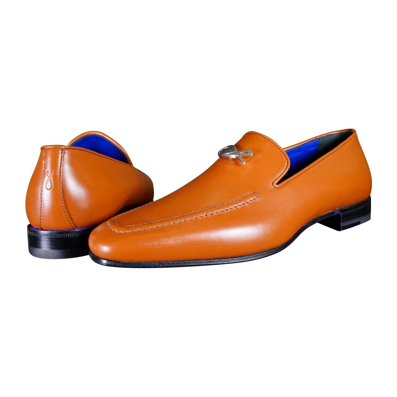 Caramello With Silver Hardware Leather Loafers-3