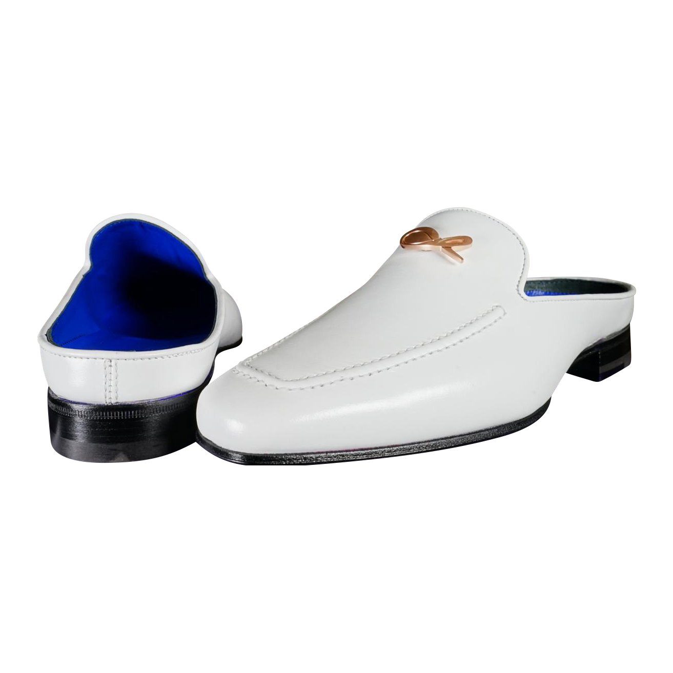 Bianco With Rose Gold Hardware Leather Slippers-3