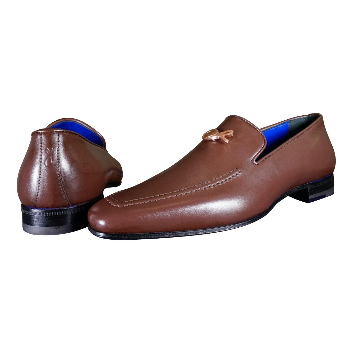 Cacao With Rose Gold Hardware Leather Loafers-5