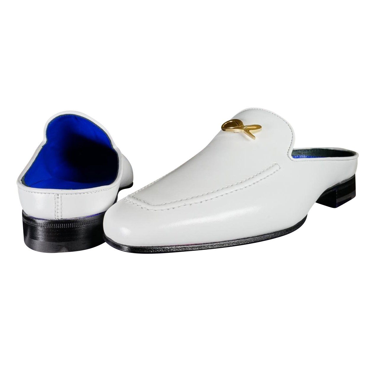 Bianco With Yellow Gold Hardware Leather Slippers-3
