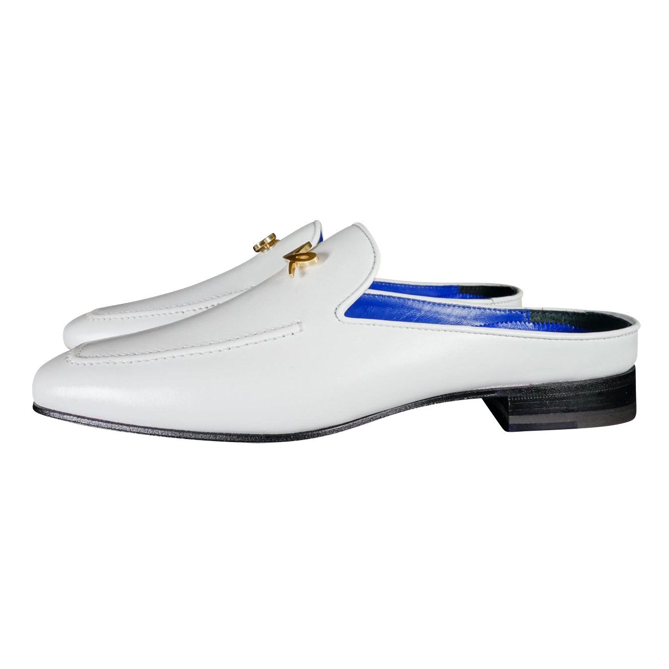 Bianco With Yellow Gold Hardware Leather Slippers-4