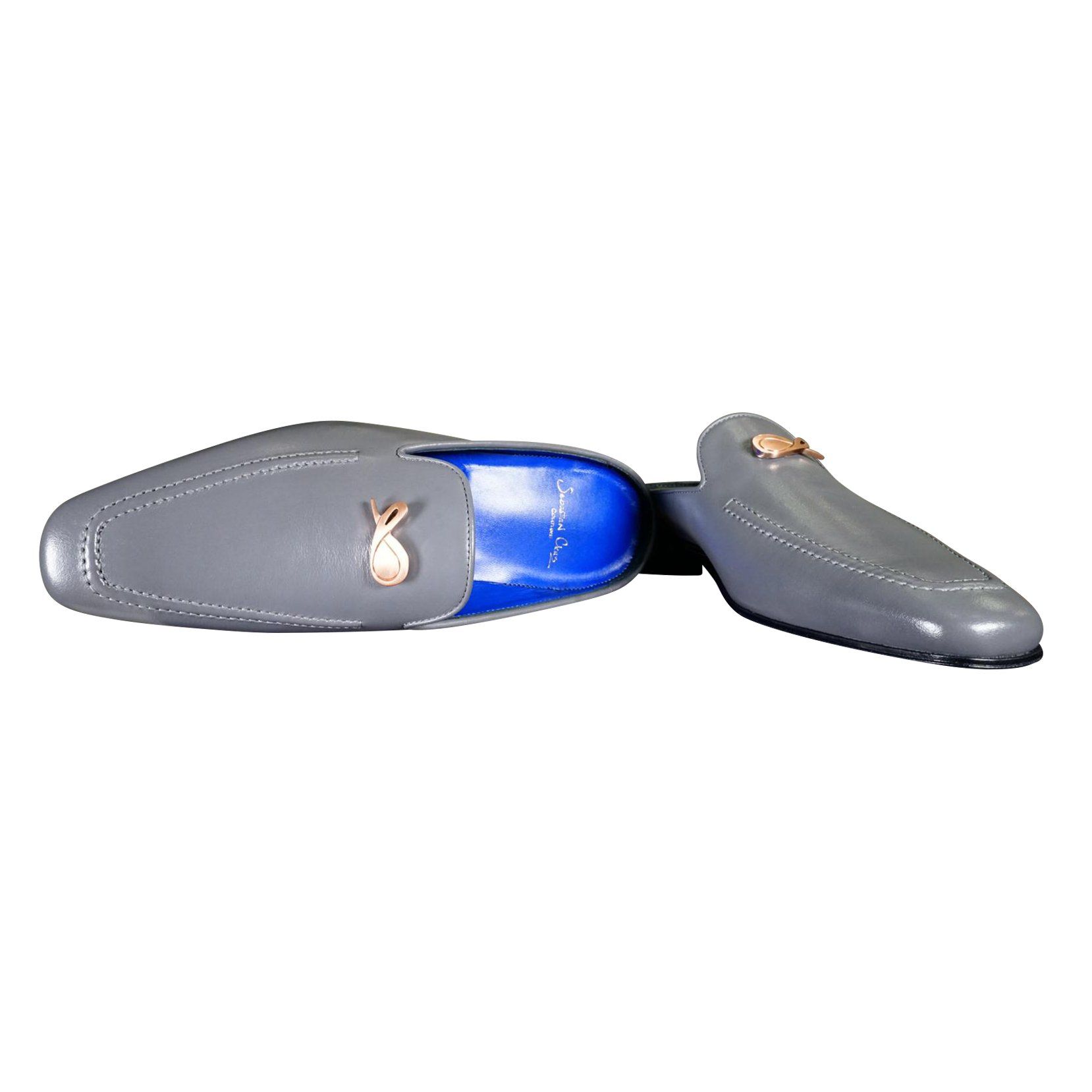 Grafite With Rose Gold Hardware Leather Slippers-7