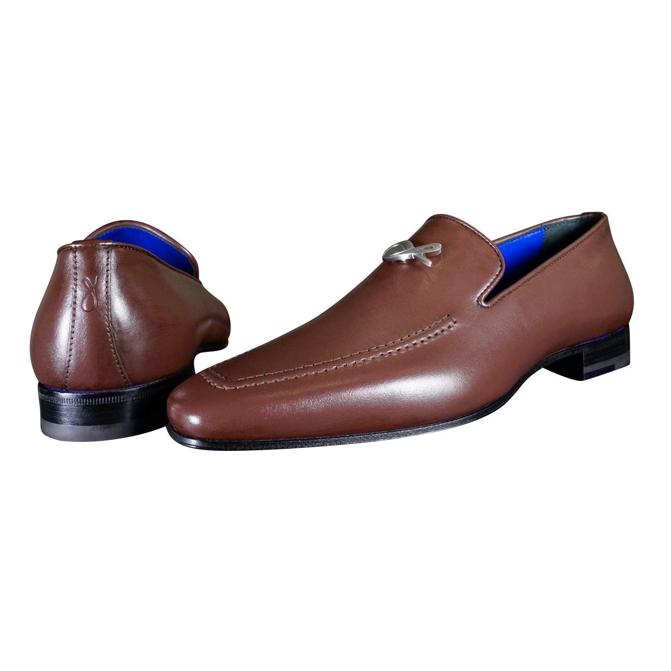 Cacao With Silver Hardware Leather Loafers-5