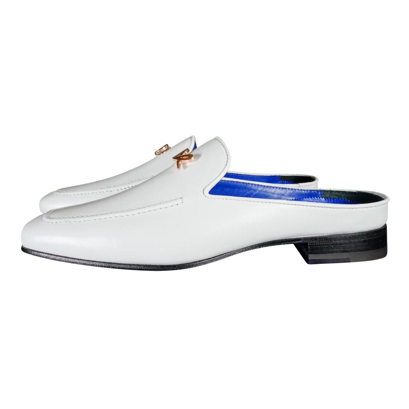 Bianco With Rose Gold Hardware Leather Slippers-4