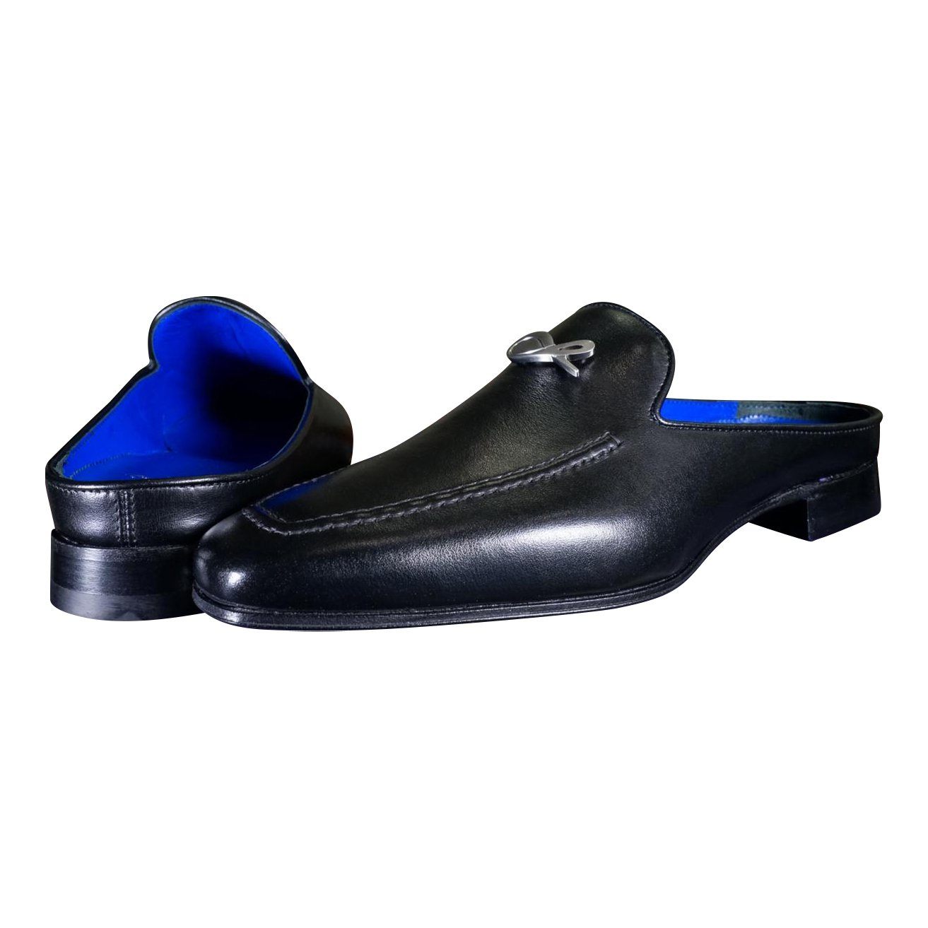 Nero Opal With Silver Hardware Leather Slipper-3