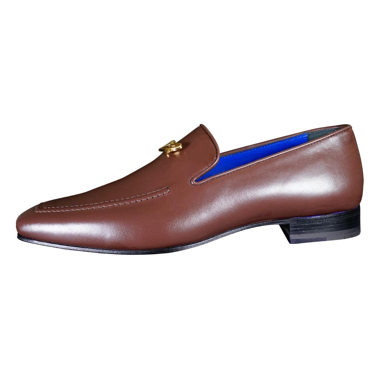 Cacao With Yellow Gold Hardware Leather Loafers-5