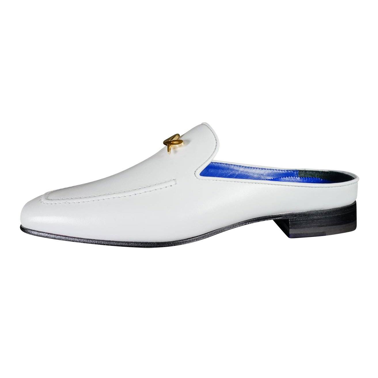 Bianco With Yellow Gold Hardware Leather Slippers-5