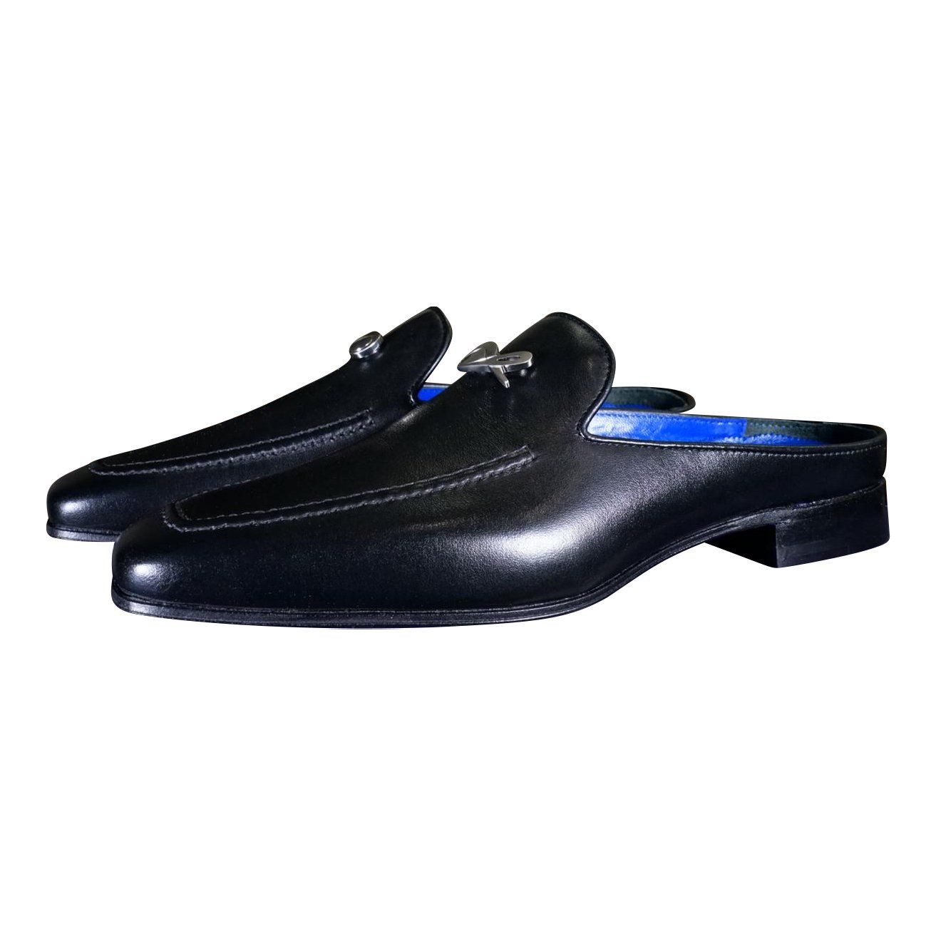 Nero Opal With Silver Hardware Leather Slipper-4