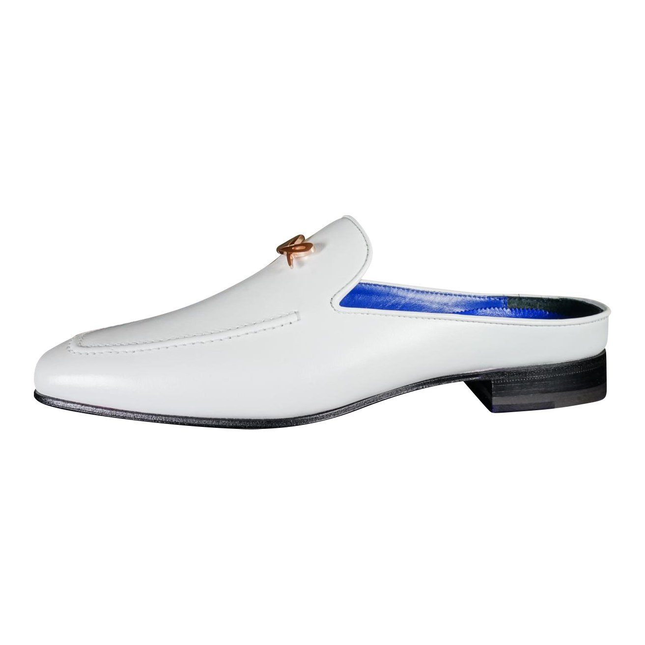Bianco With Rose Gold Hardware Leather Slippers-5