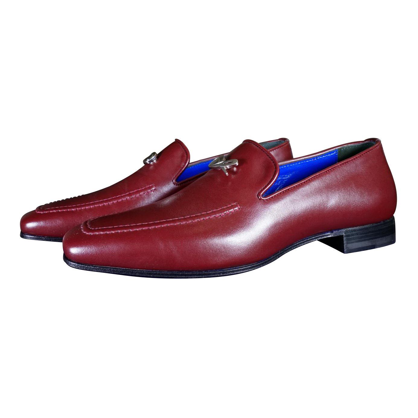 Bordo With Silver Hardware Leather Loafers-4
