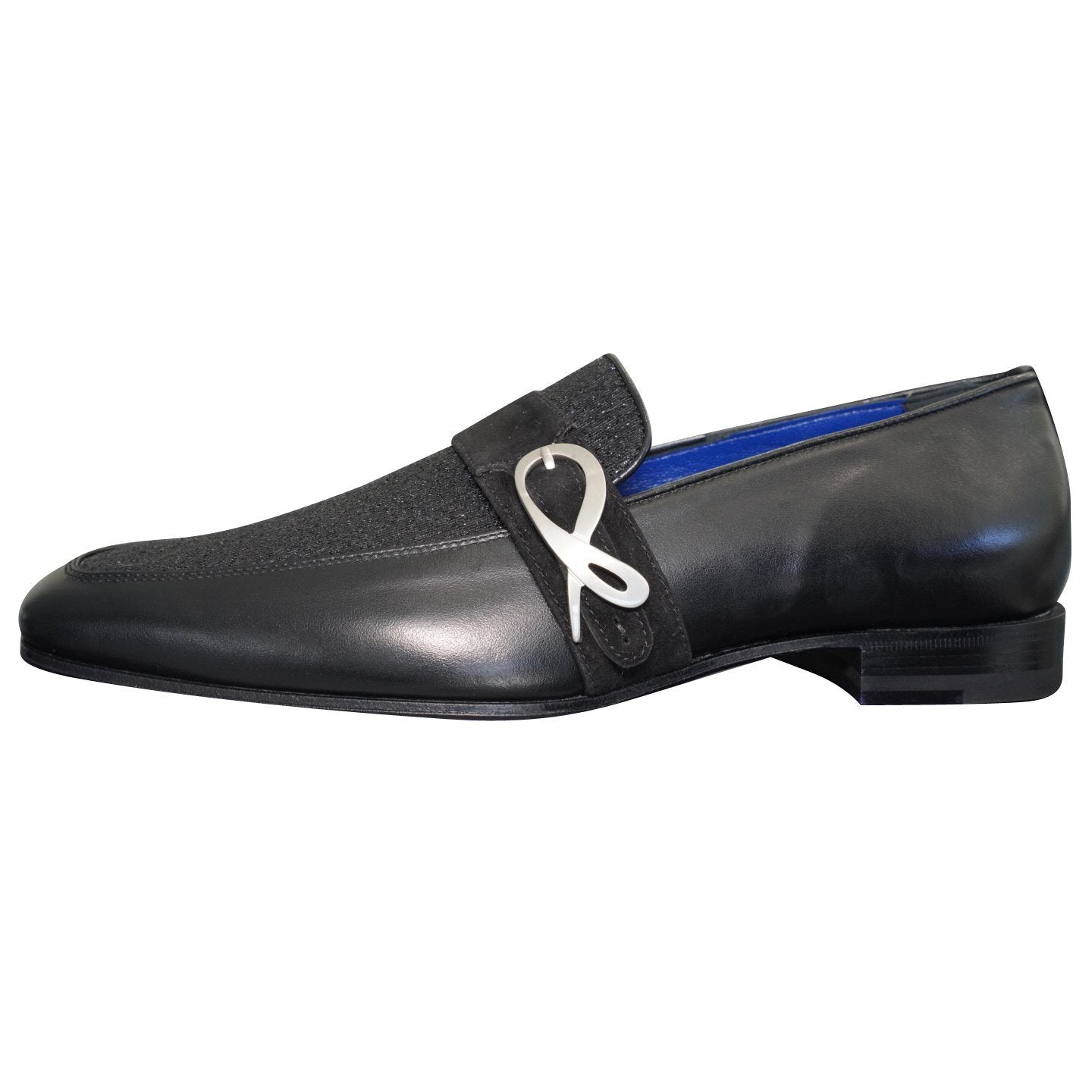Black Diamante Leather Monk Silver Loafer-5