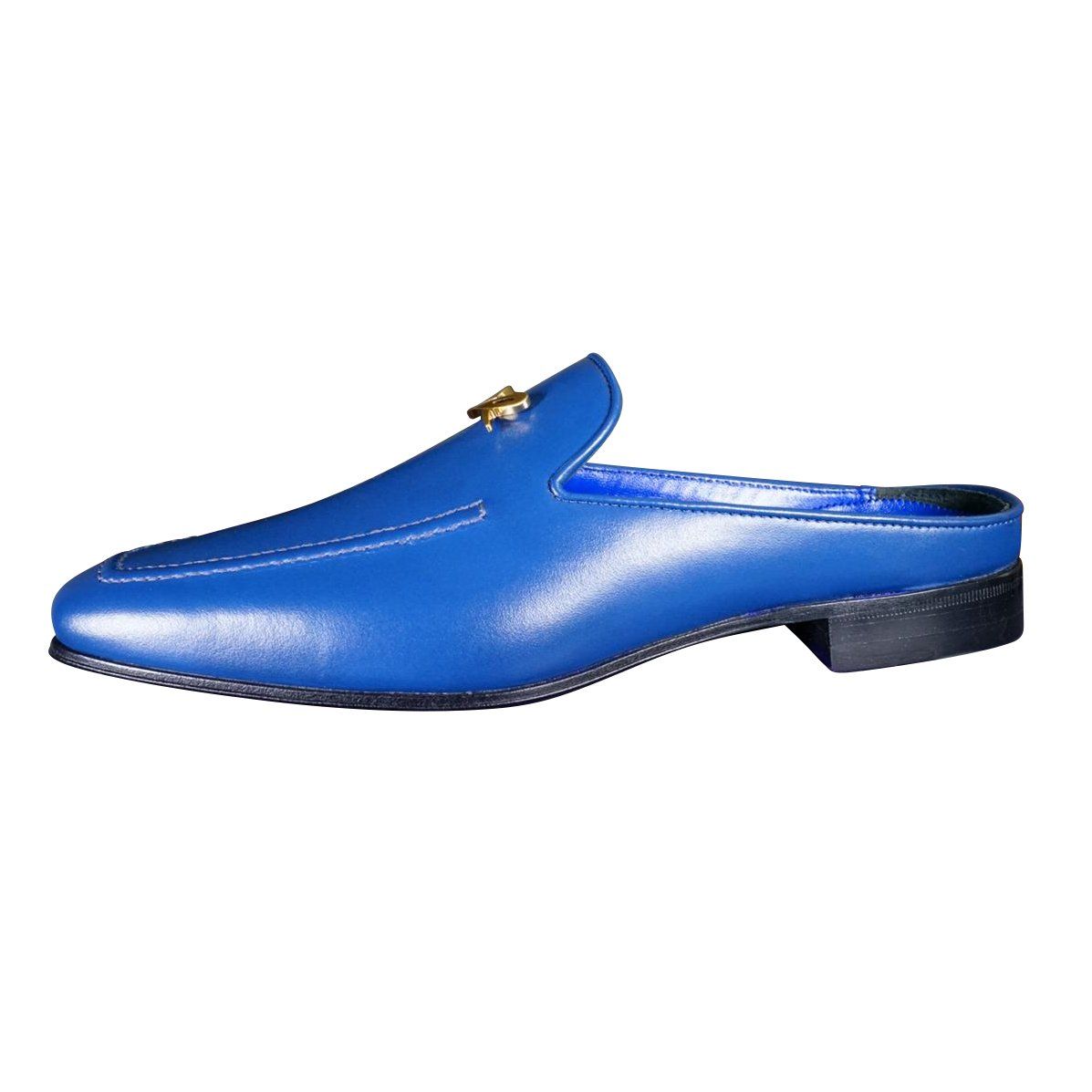 Cobalt With Yellow Gold Hardware Leather Slipper-5