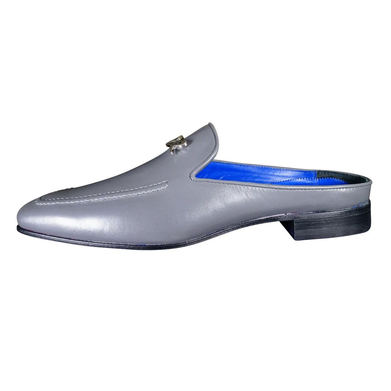 Grafite With Silver Hardware Leather Slippers-6