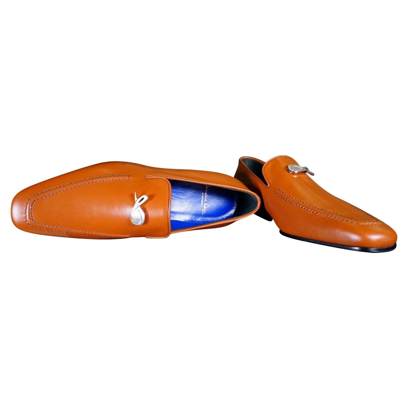 Caramello With Silver Hardware Leather Loafers-5