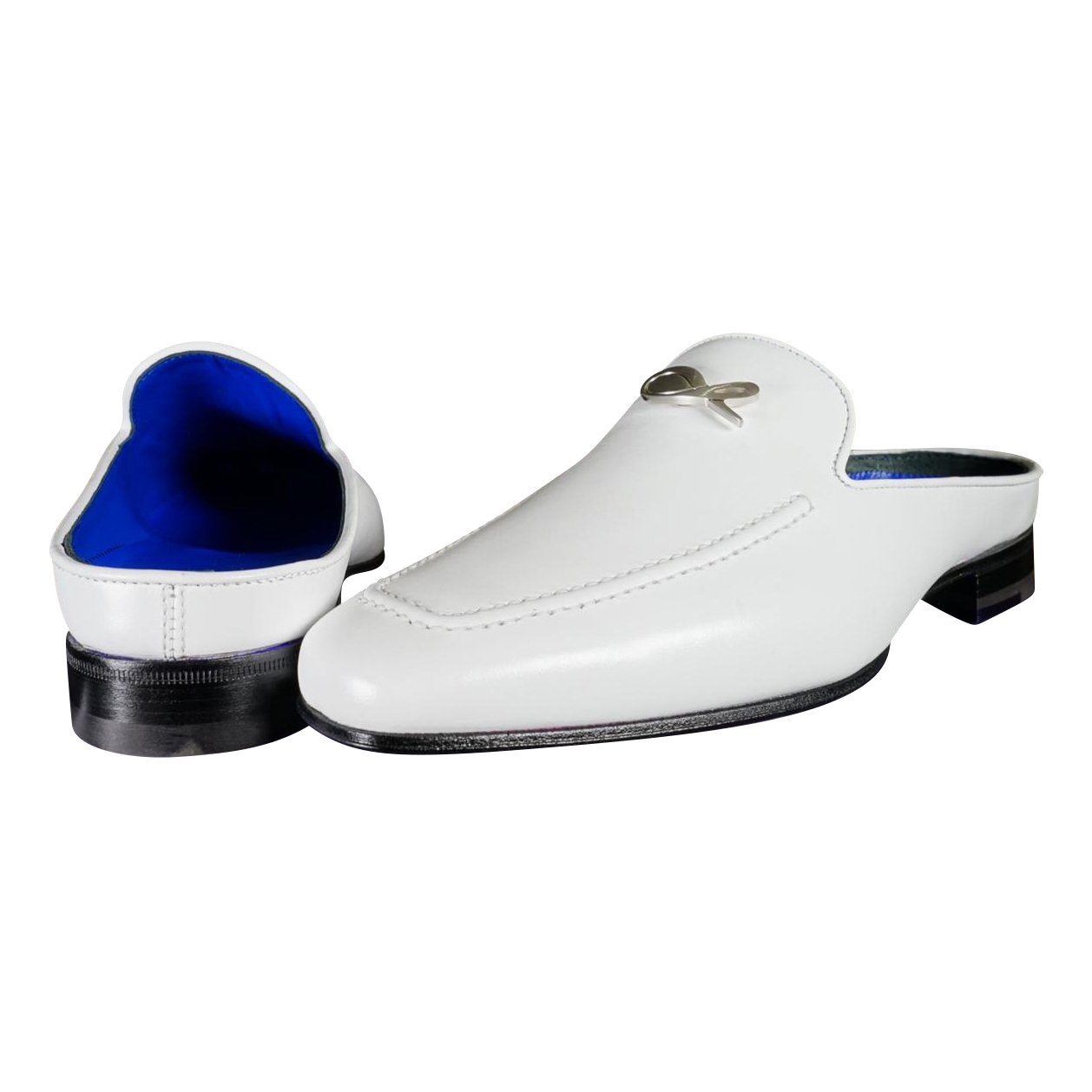 Bianco With Silver Hardware Leather Slippers-3