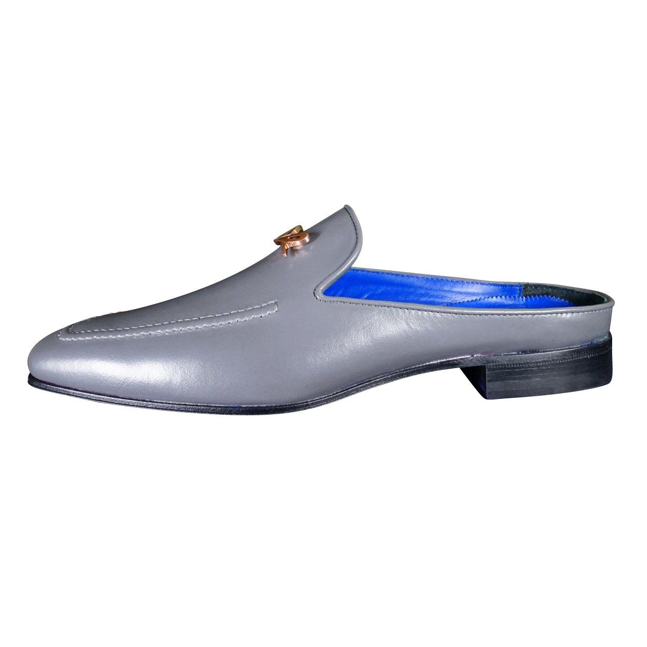 Grafite With Rose Gold Hardware Leather Slippers-6