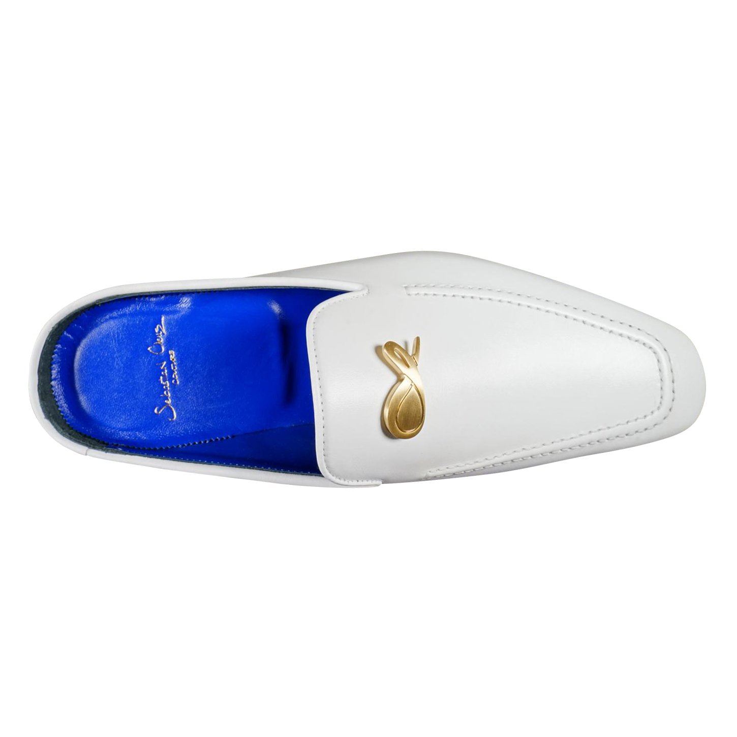 Bianco With Yellow Gold Hardware Leather Slippers-7
