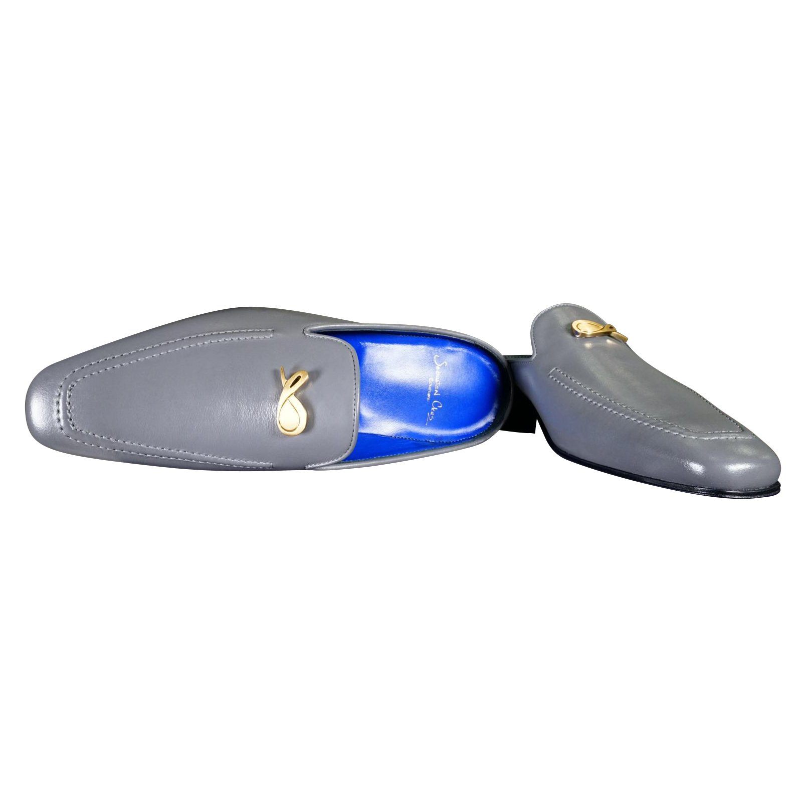 Grafite With Yellow Gold Hardware Leather Slippers-4