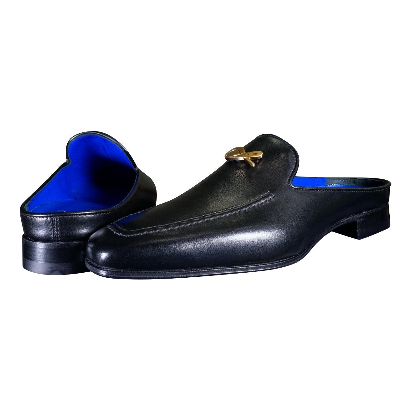 Nero Opal With Yellow Gold Hardware Leather Slipper-4