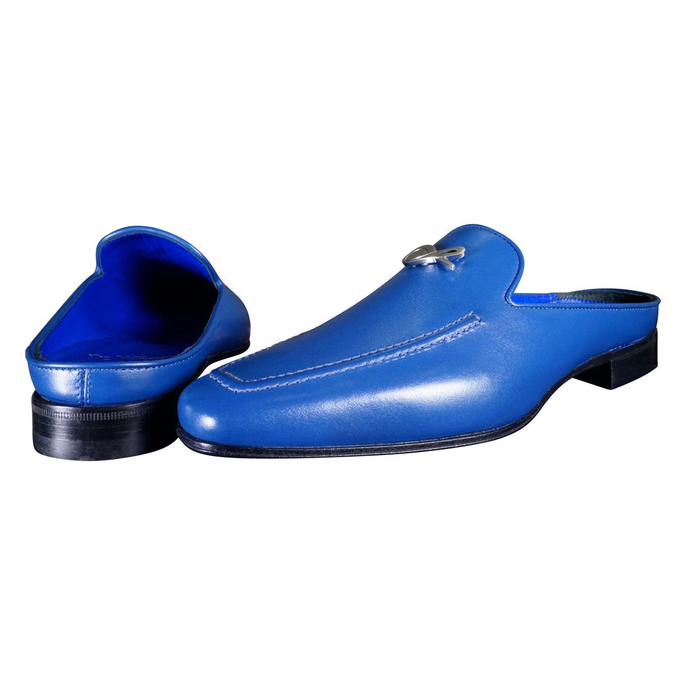 Cobalt With Silver Hardware Leather Slipper-4