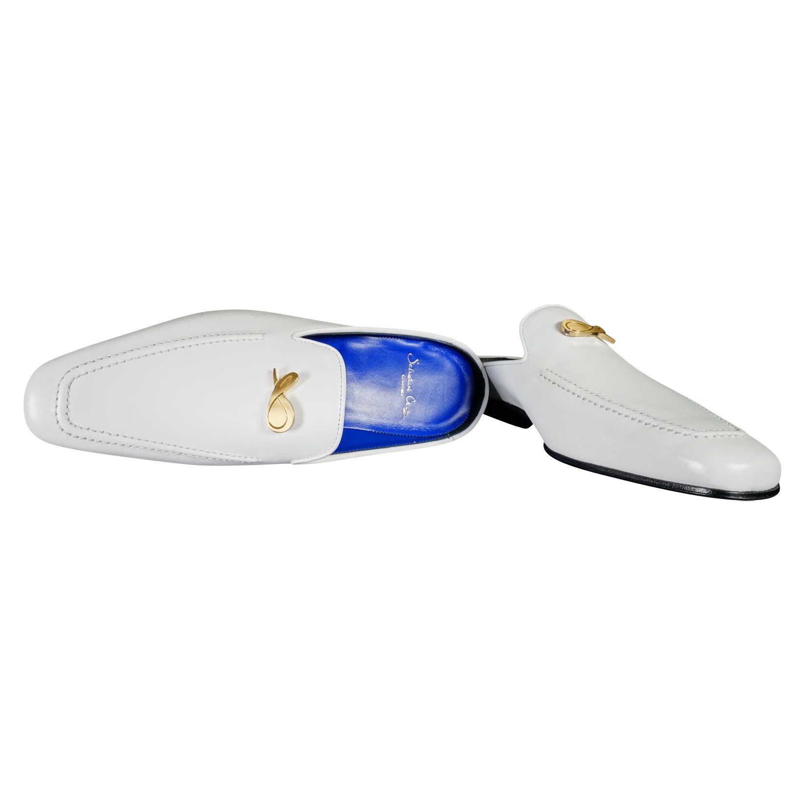 Bianco With Yellow Gold Hardware Leather Slippers-8