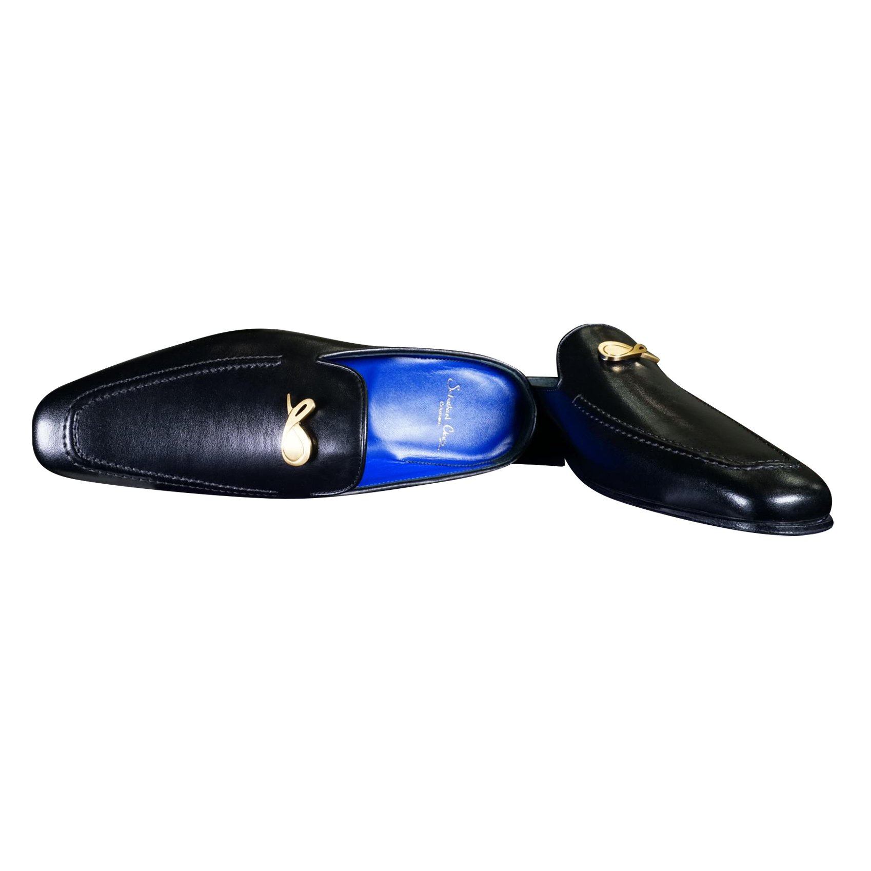 Nero Opal With Yellow Gold Hardware Leather Slipper-5