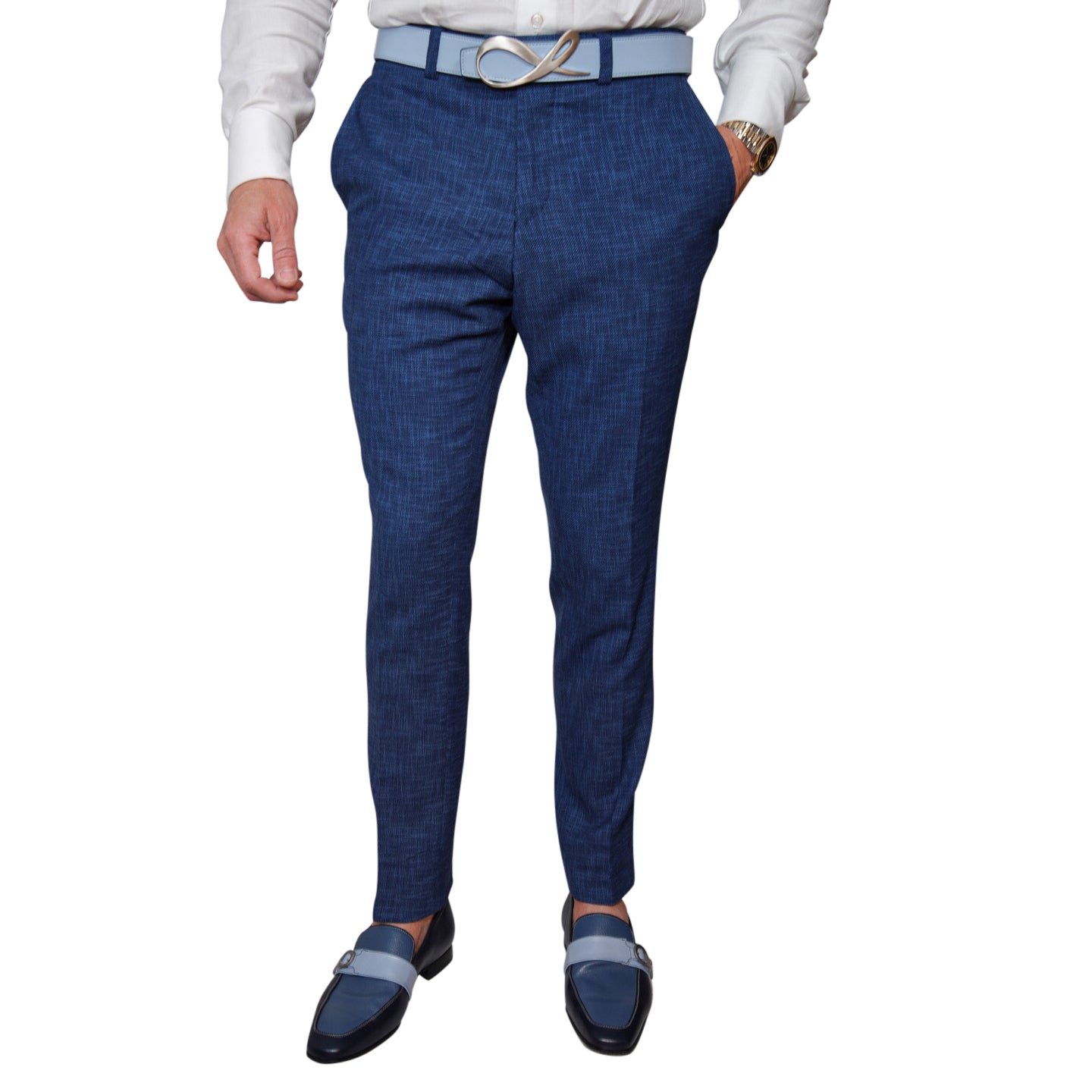 Prussian Blu Lino Tweed Trousers @ The Vault-3