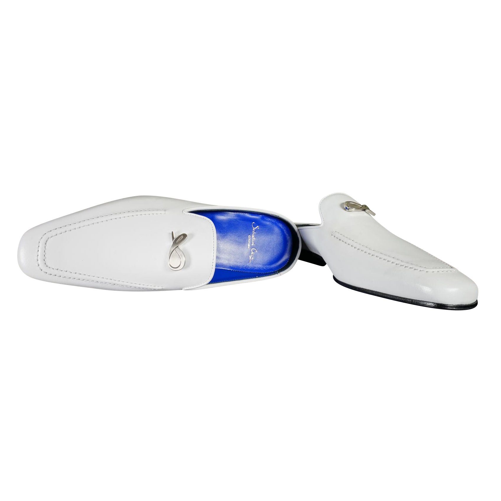 Bianco With Silver Hardware Leather Slippers-5