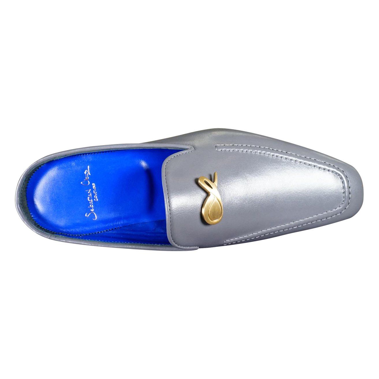 Grafite With Yellow Gold Hardware Leather Slippers-5