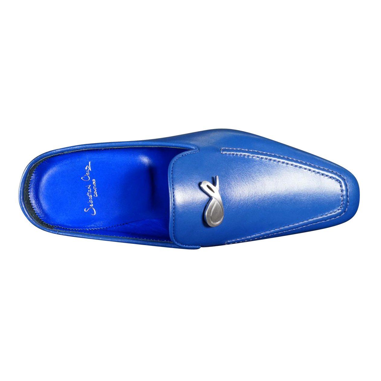 Cobalt With Silver Hardware Leather Slipper-5