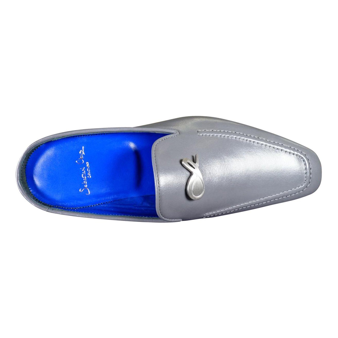 Grafite With Silver Hardware Leather Slippers-7