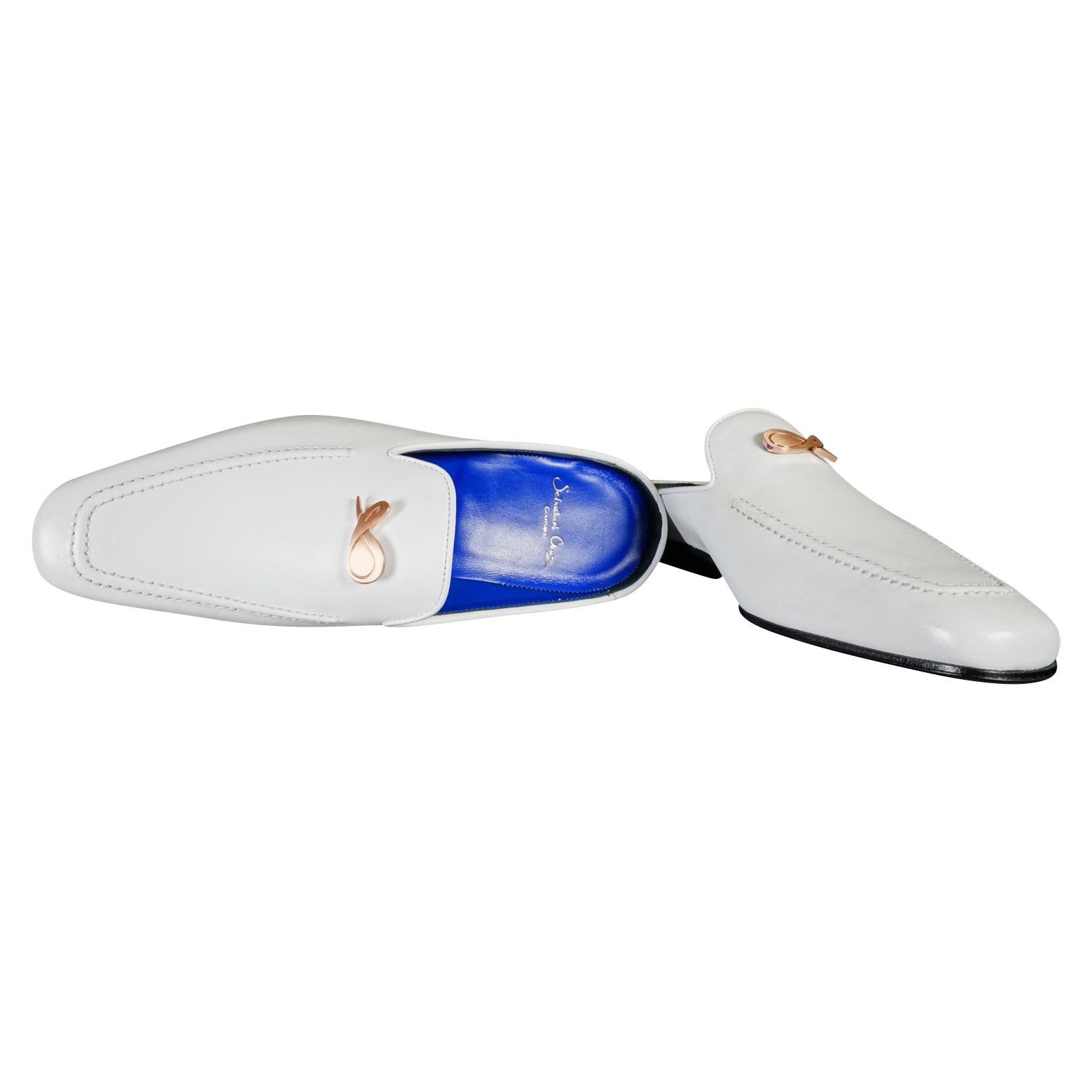 Bianco With Rose Gold Hardware Leather Slippers-6