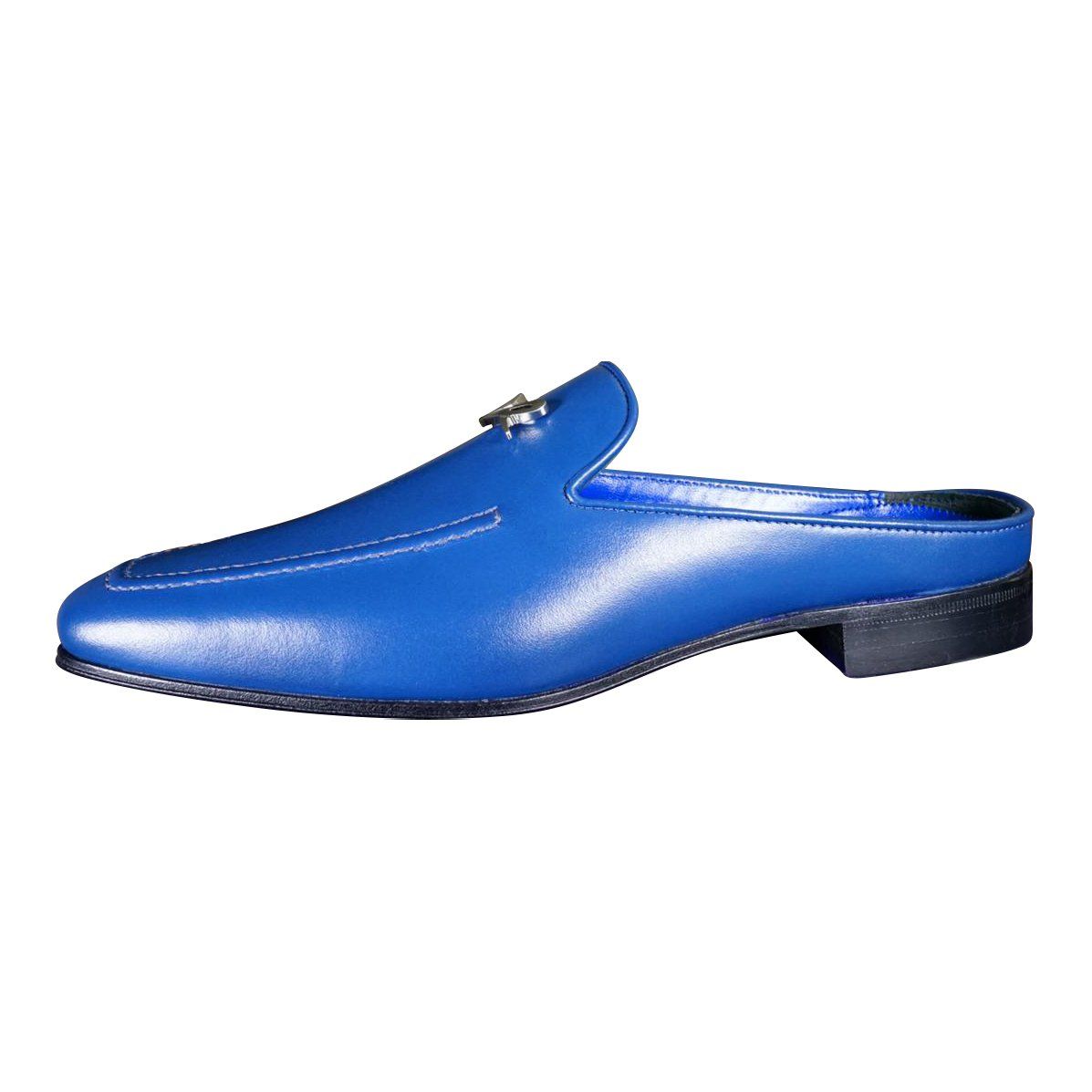 Cobalt With Silver Hardware Leather Slipper-6