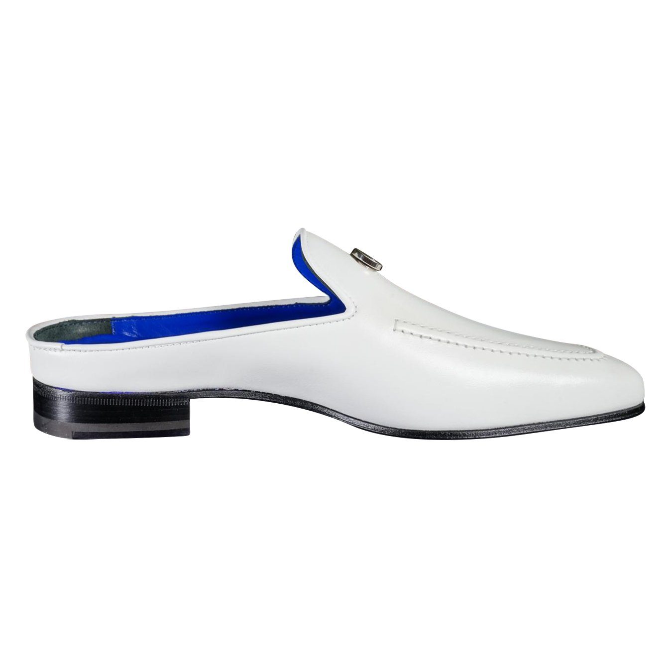 Bianco With Silver Hardware Leather Slippers-7
