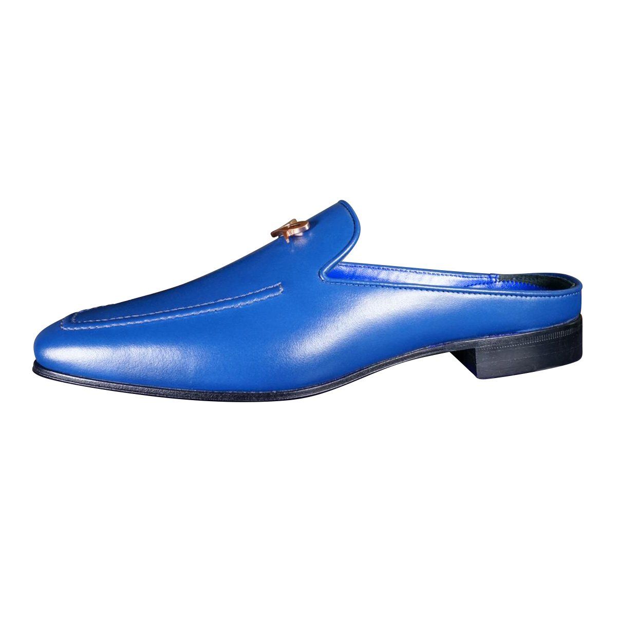 Cobalt With Rose Gold Hardware Leather Slipper-4