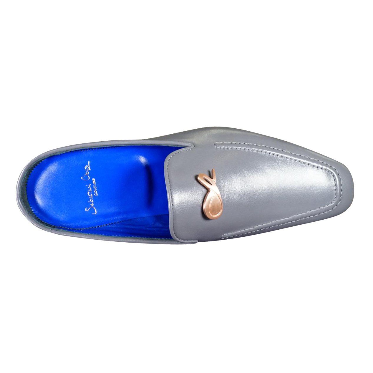 Grafite With Rose Gold Hardware Leather Slippers-8