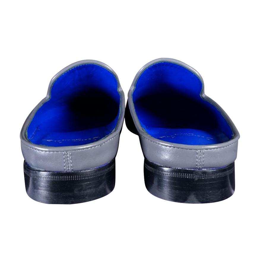 Grafite With Rose Gold Hardware Leather Slippers-9