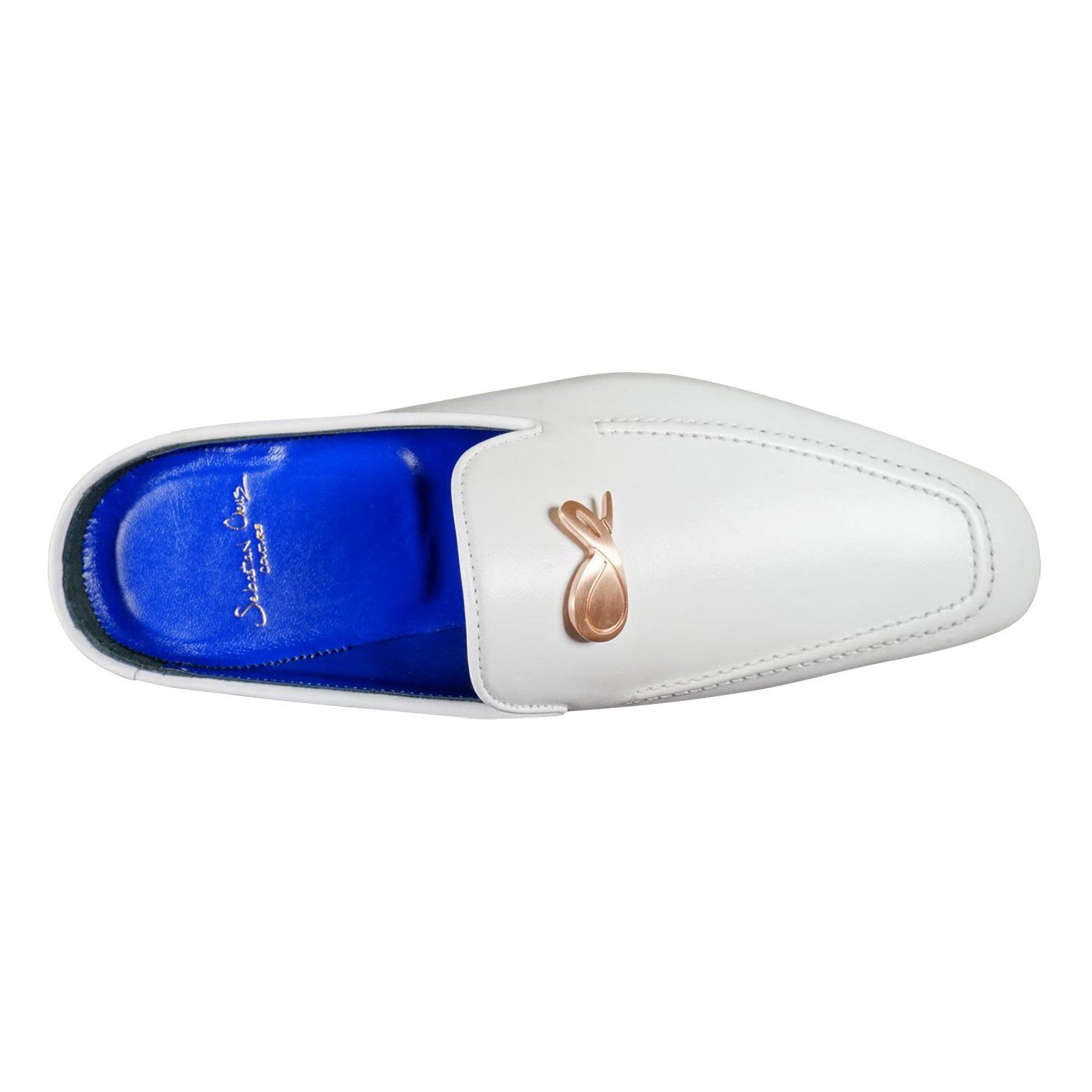 Bianco With Rose Gold Hardware Leather Slippers-7