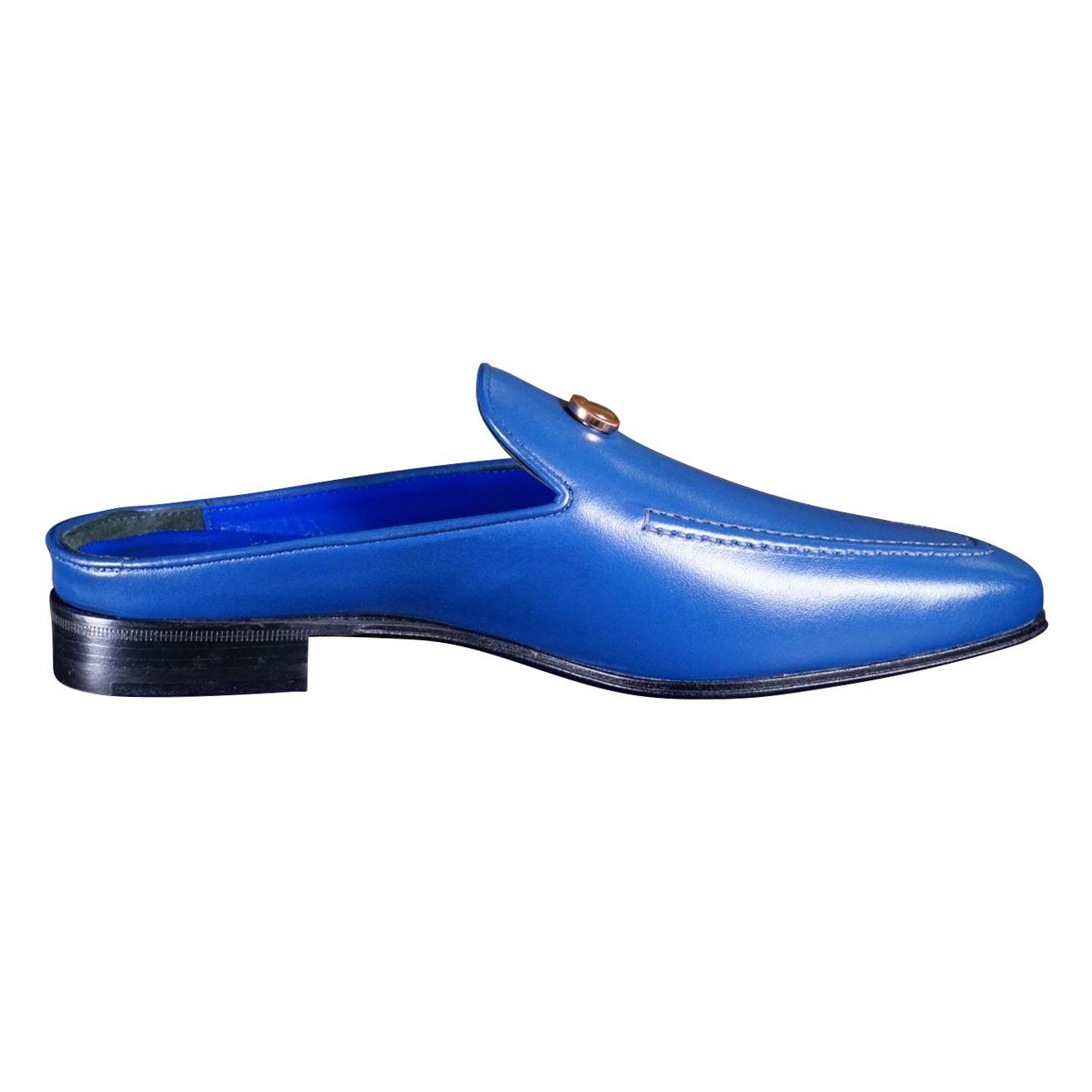 Cobalt With Rose Gold Hardware Leather Slipper-5
