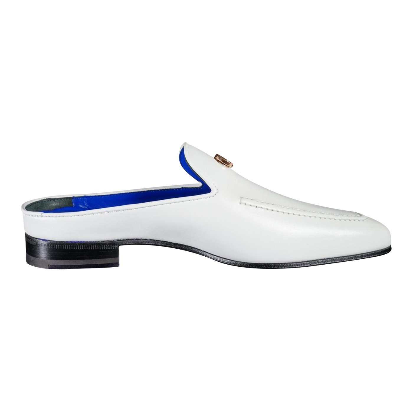 Bianco With Rose Gold Hardware Leather Slippers-8