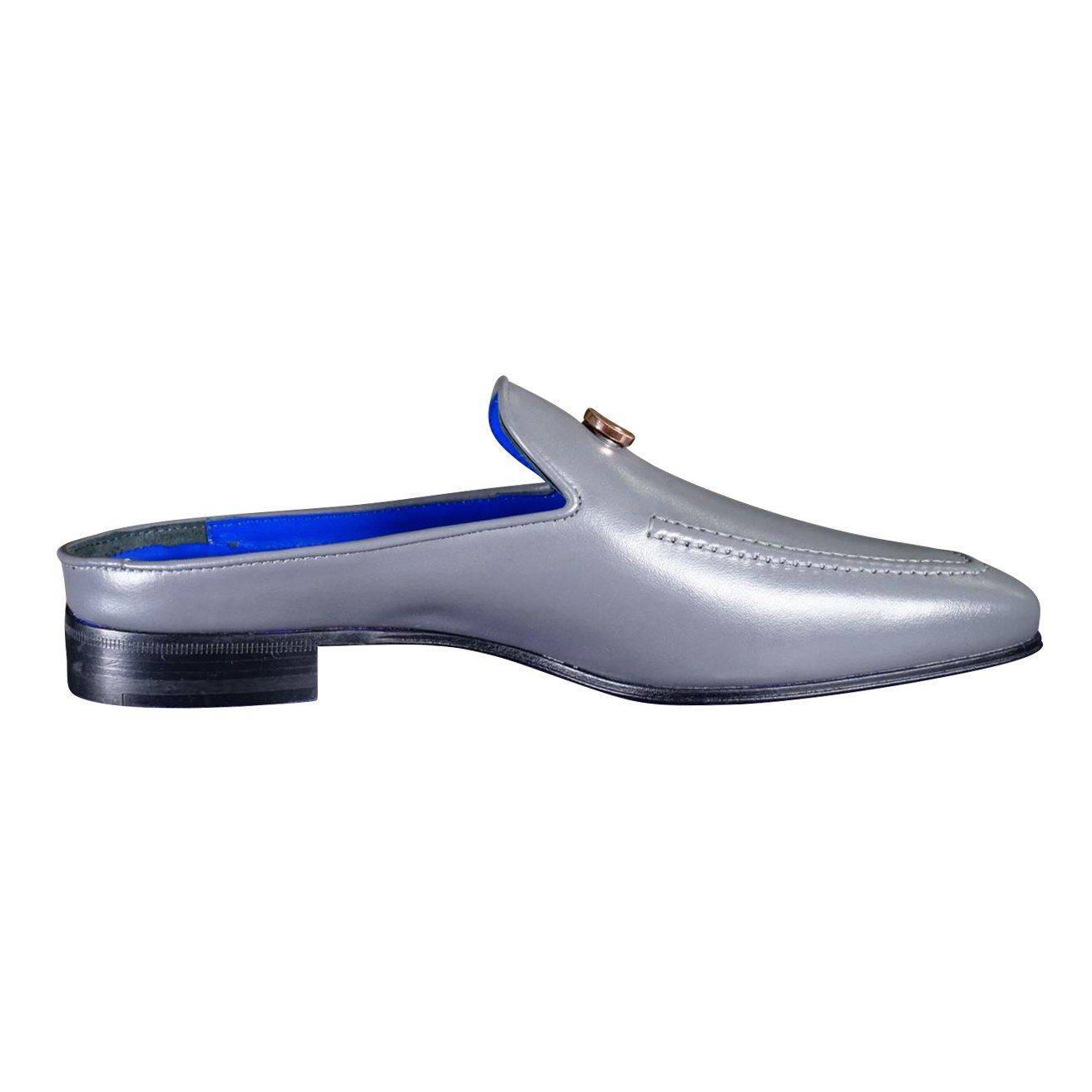 Grafite With Rose Gold Hardware Leather Slippers-10