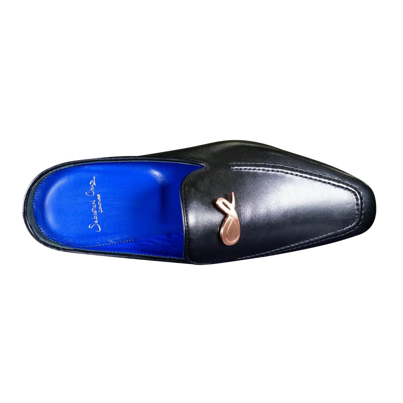 Nero Opal With Rose Gold Hardware Leather Slipper-5